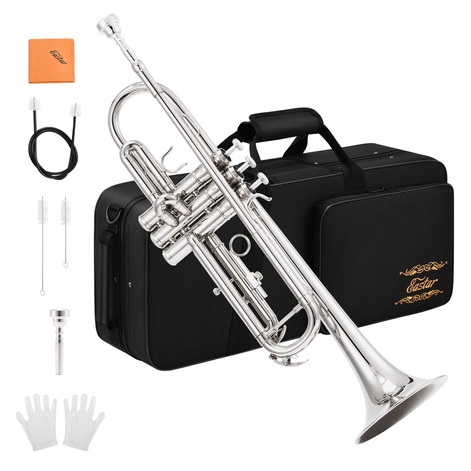 Eastar Bb Standard Trumpet Set for Beginner, Brass Student Trumpet Instrument with Hard Case, Cleaning Kit, 7C Mouthpiece and Gl