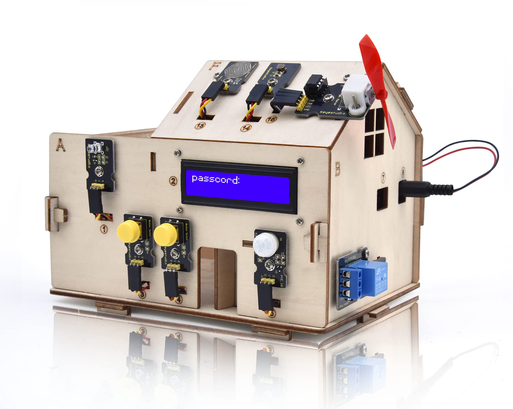 KEYESTUDIO Smart Home Starter Kit for Arduino for Uno R3, Electronics Home Automation Coding Kit, Wooden House DIY Sensor Kit ST