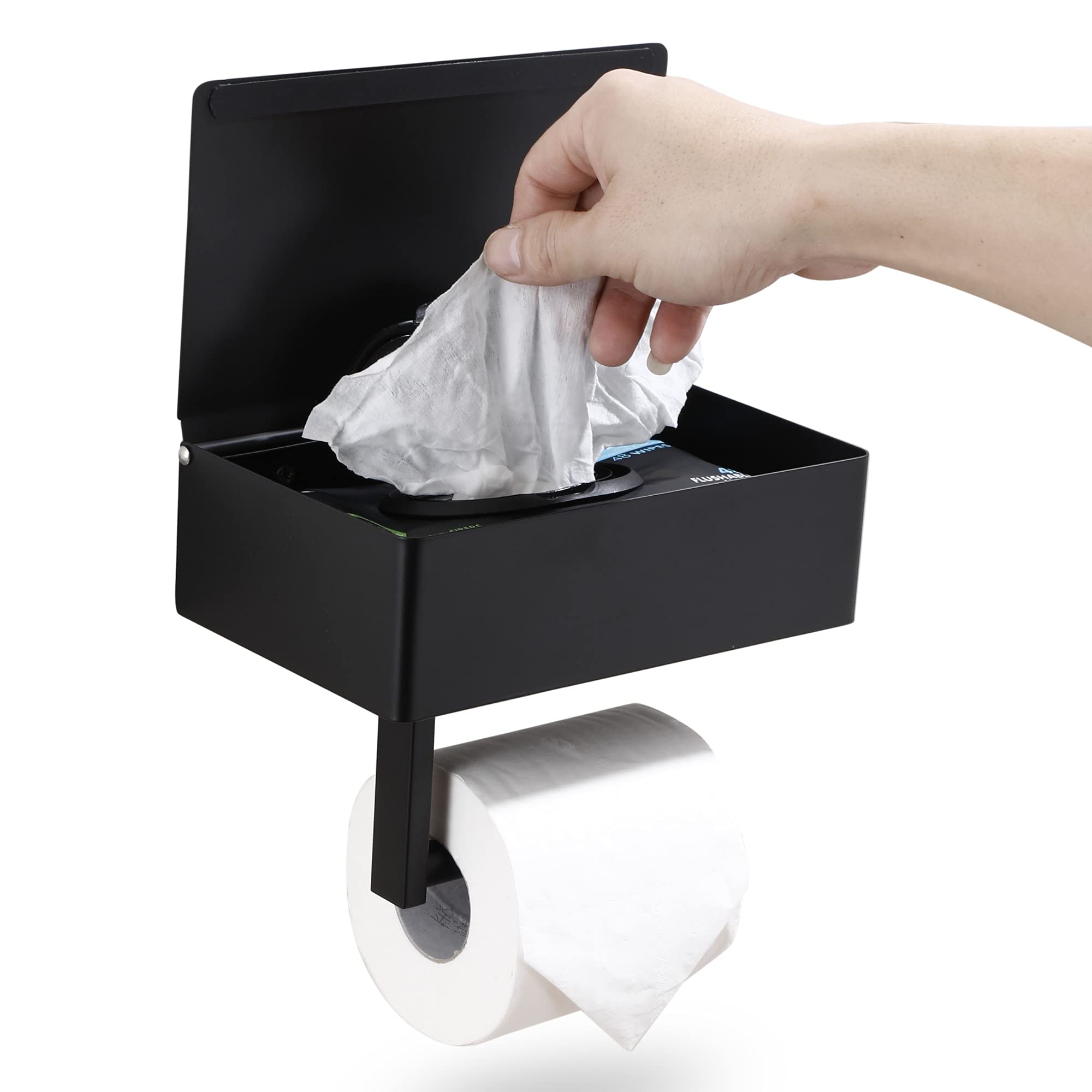 Day Moon Designs Toilet Paper Holder & Flushable Wet Wipes Dispenser for Bathroom  Adult, Men, Women, Feminine Wipe Storage Built-in  Stainless S