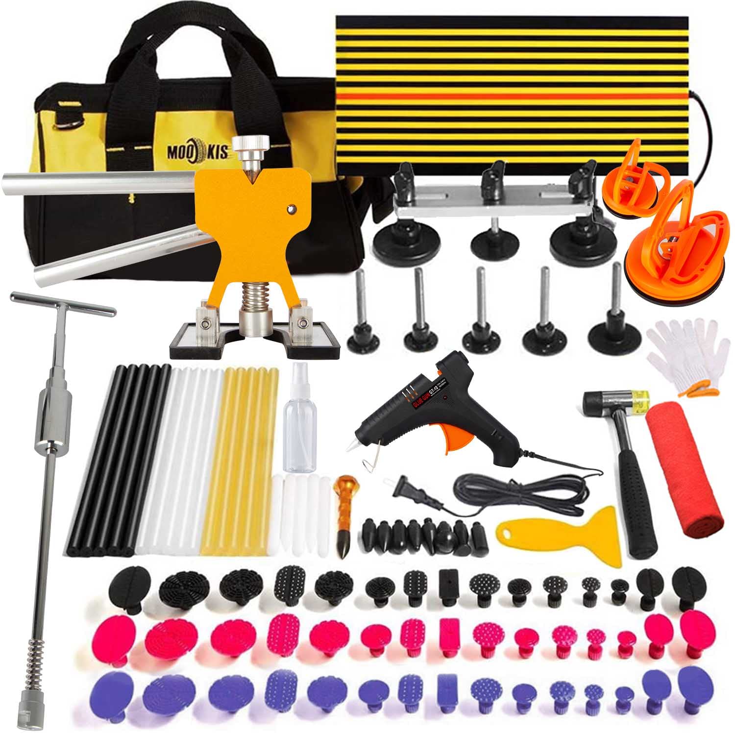 Mookis Paintless Dent Repair Kit 92PCS Dent Puller Kit with Golden Dent Lifter, Slider Hammer, Bridge Puller and Suction Cup for
