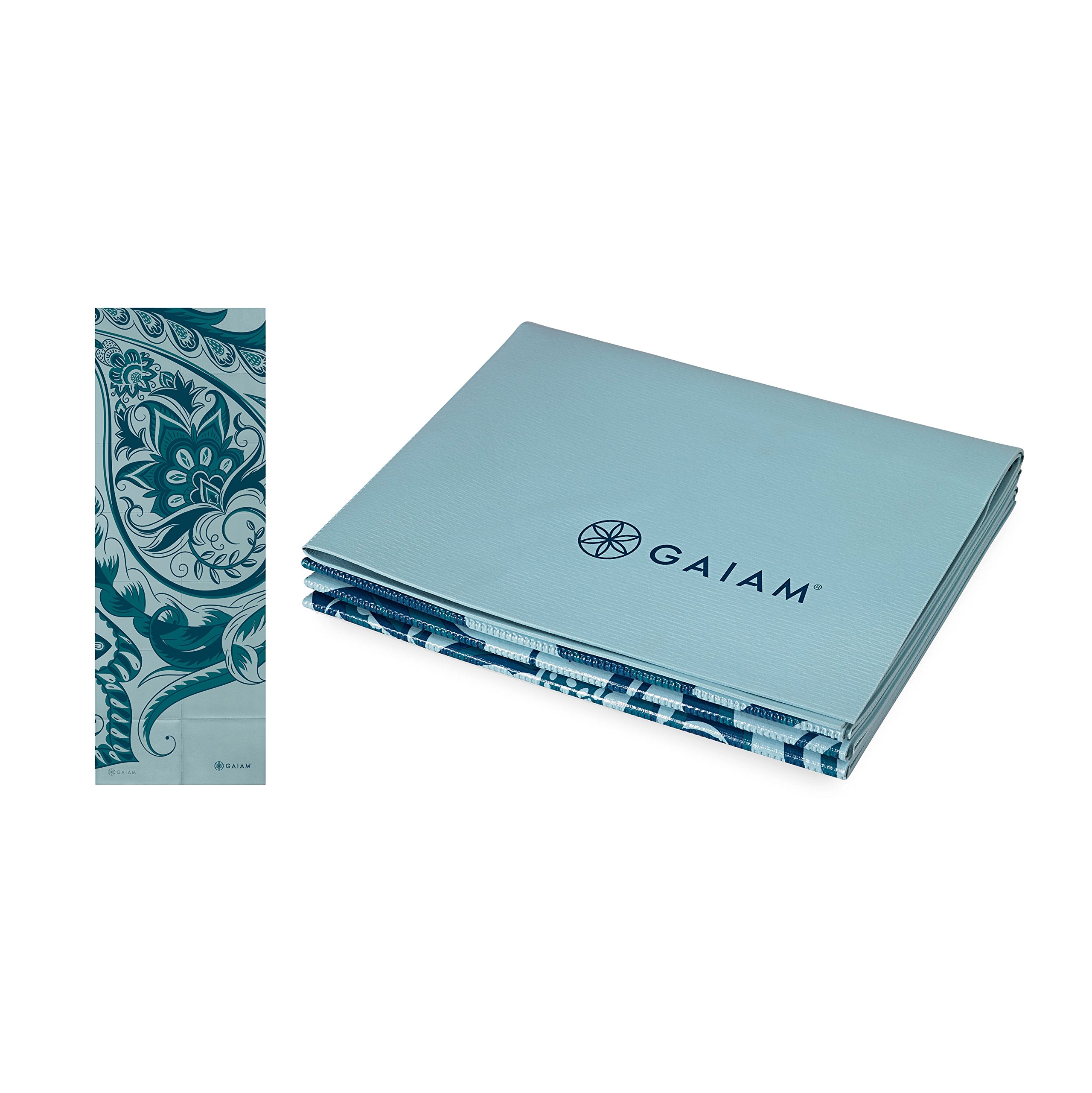 Gaiam Yoga Mat Folding Travel Fitness & Exercise Mat | Foldable Yoga Mat for All Types of Yoga, Pilates & Floor Workouts, Icy Pa