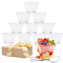 YINVA Dessert Cups 50Pcs Plastic Dessert Cups + 50Pcs Plastic Spoons Mini Dessert Cups 2oz/60ml Reusable Plastic Dessert Cup Des