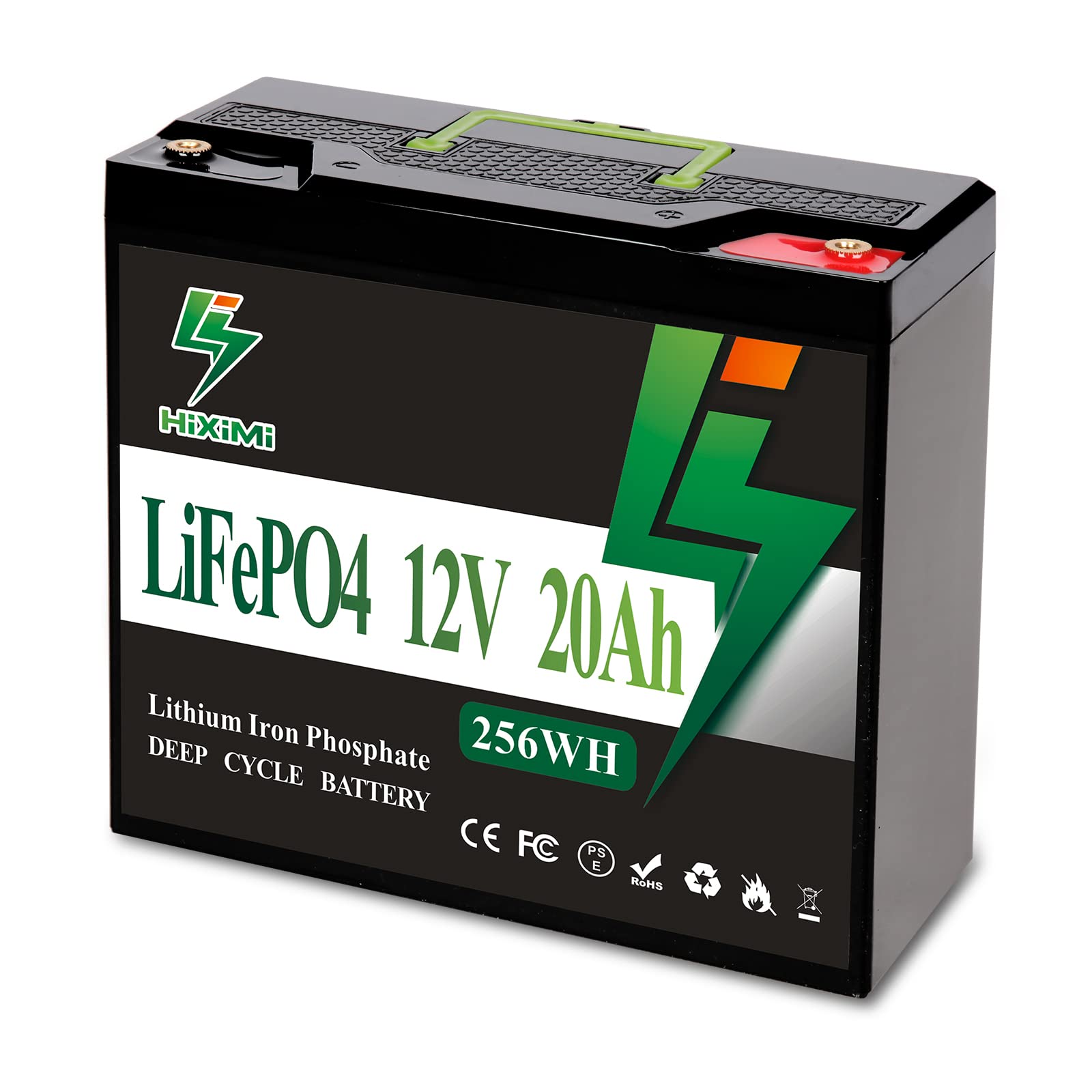 HiXiMi LiFePO4 Battery 12V 20Ah Lithium Iron Phosphate Rechargeable Battery Deep Cycles and 20A BMS for Solar System, RV, Boat, 