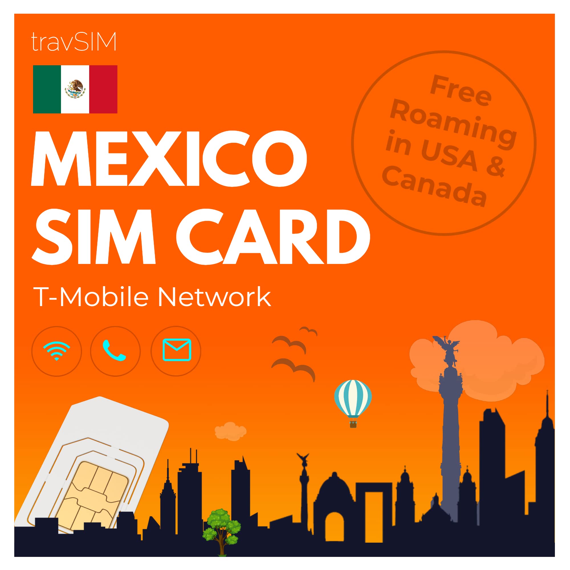 travSIM Mexico SIM Card  T-Mobile Network  5GB Mobile Data  Free Roaming USA & Canada  Mexico SIM Card Prepaid has Unlimited Nat