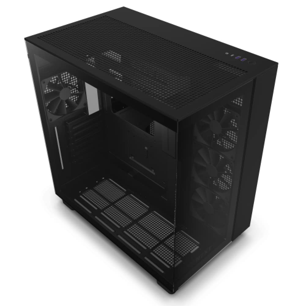 NZXT H9 Flow Dual-Chamber ATX Mid-Tower PC Gaming Case CM-H91FB-01 - High-Airflow Perforated Top Panel Tempered Glass Front & Si