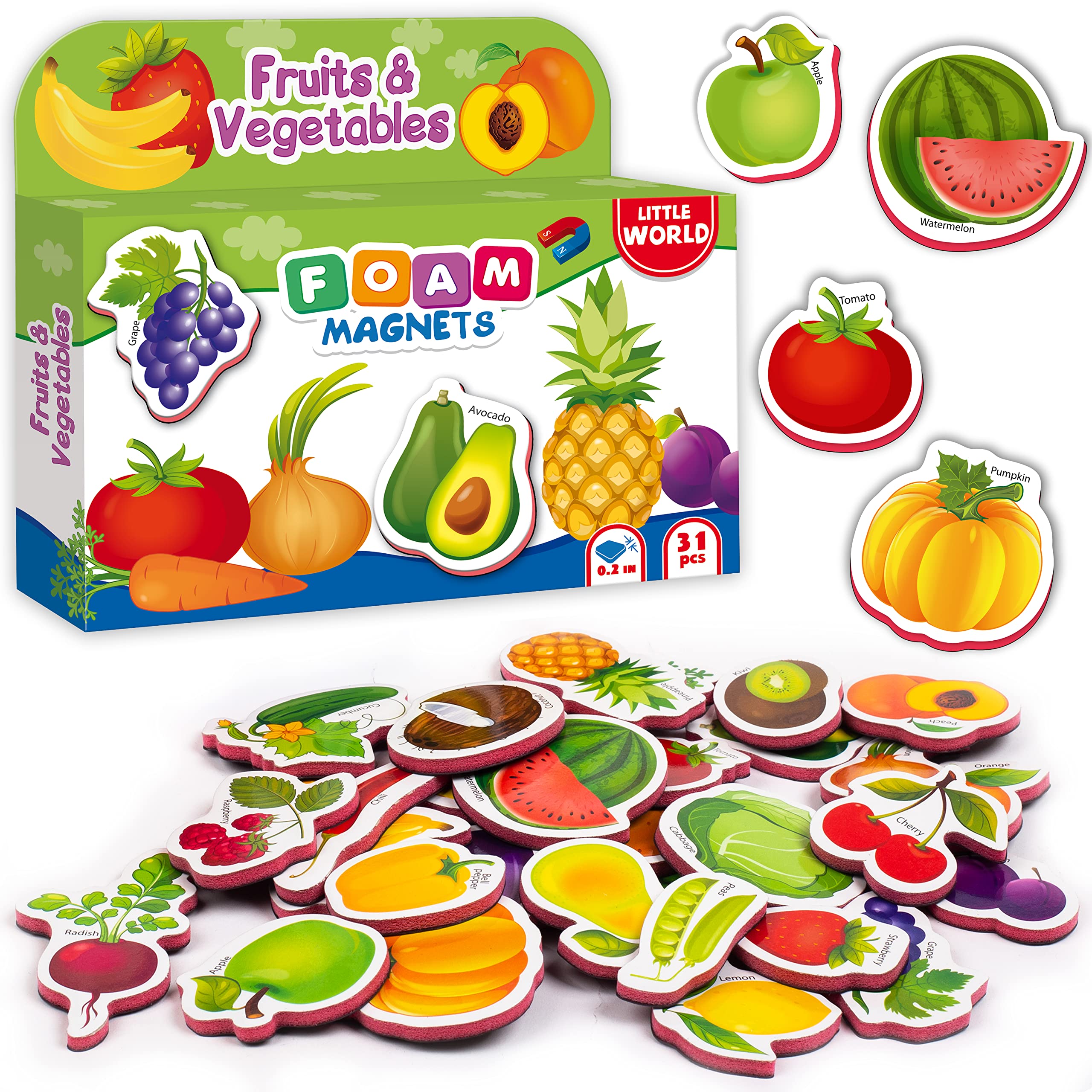 Little World 31 Foam Fridge Magnets for Toddlers 3+ - Large Toddler Magnets - Fridge Magnets for Kids - Refrigerator Magnets for