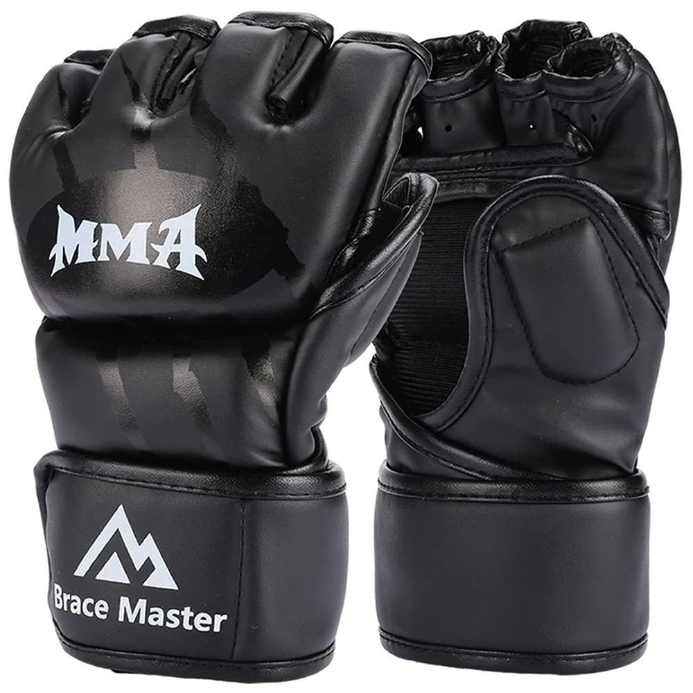 Brace Master MMA Gloves UFC Gloves Boxing Gloves for Men Women Leather More Paddding Fingerless Punching Bag Gloves for Kickboxi