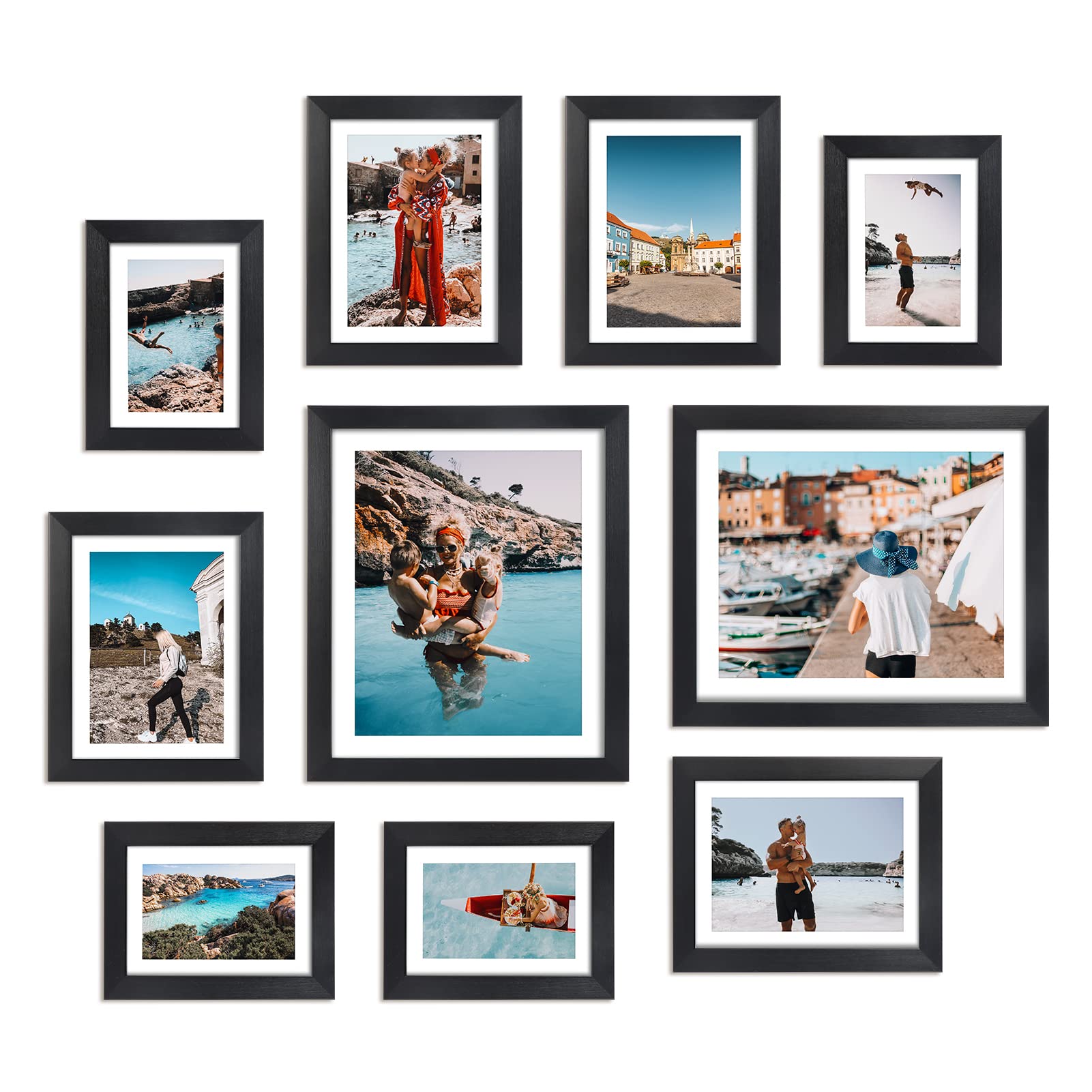 Giftgarden Multi Black Picture Frames with Mat for Multiple Sizes Photos, Four 4x6, Four 5x7, Two 8x10 for Gallery Photo Frame C
