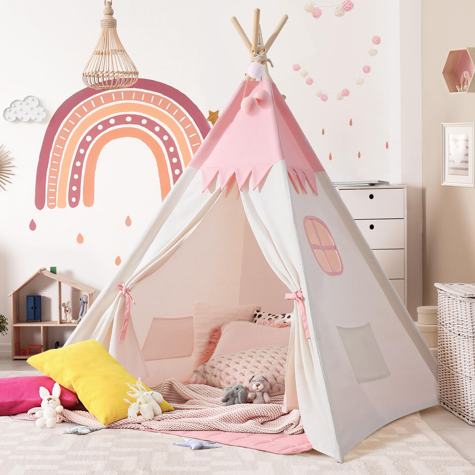 besrey Teepee Tent for Kids with Padded Mat Light String Besrey