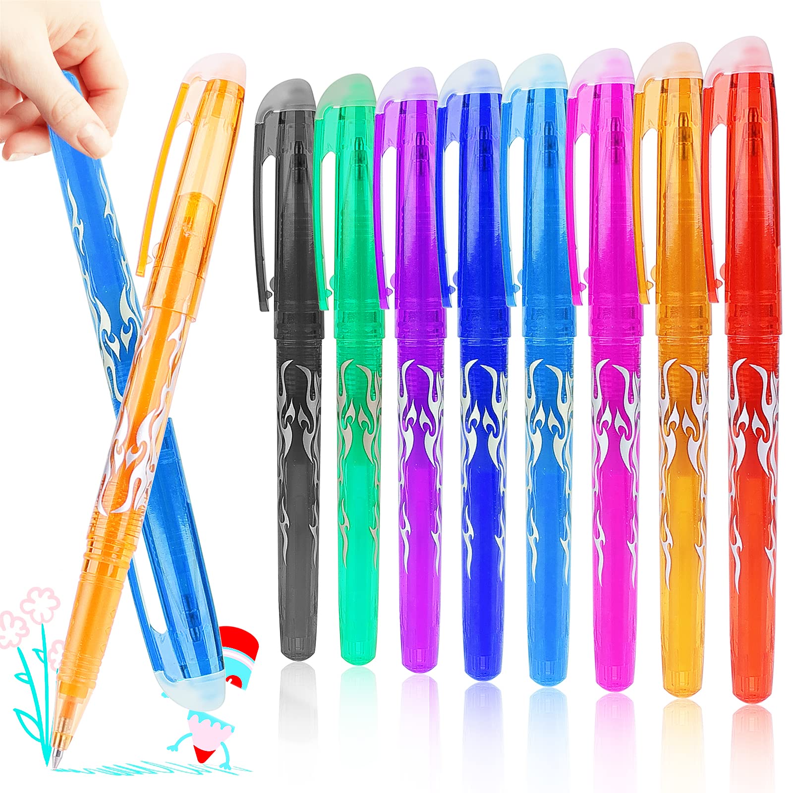 541466-SALZZ-E TIESOME 8 Colors Erasable Pens Erasable Gel Pens 8 Pcs 0.7mm  Tip Rub Out Pens Erasable Pens with Rubber for Kids Adults Students