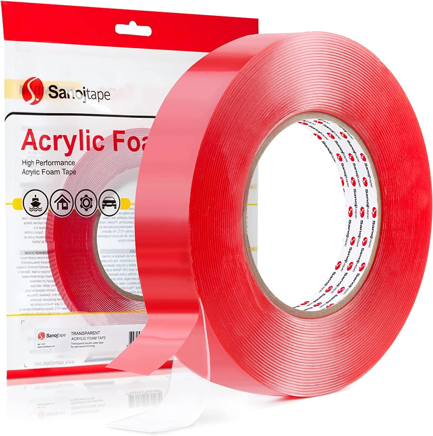 3103 Sanojtape Double Sided Tape Heavy Duty 0.75 x 33ft. Clear Mounting Tape  Sticky Strong Multipurpose Adhesive Tape Ideal for LED D