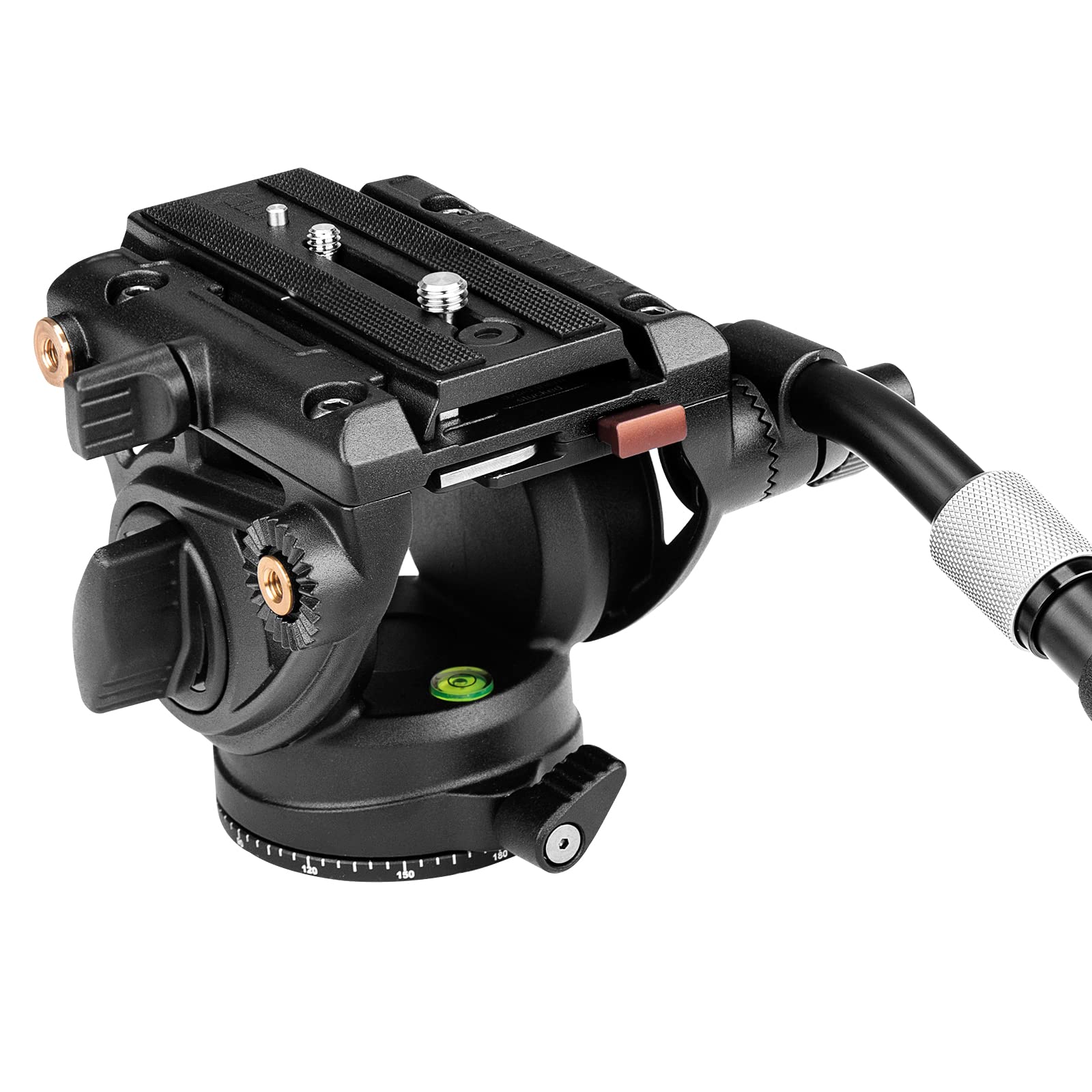 Cayer K6 Fluid Head, Metal Camera Tripod Head with Adjustable Pan Handle, Heavy Duty Video Tripod Pan Tilt Head for Video Camera