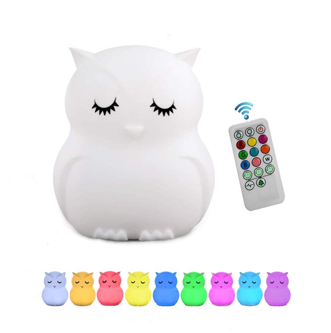 Tianhaixing Owl Night Light for Kids, Rechargeable LED Bedside Lamp for Children, 9 Changing Color Silicone Nursery Lamp for Bre