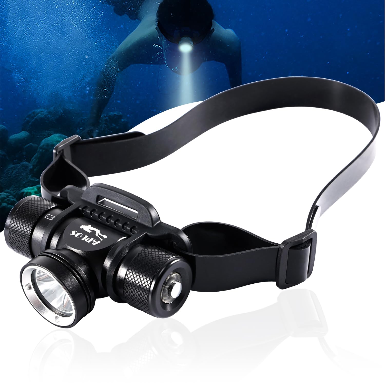 APLOS HP900 Diving Headlamp Rechargeable - 3000 Lumen Super Bright Scuba Dive Flashlight, Swimming Headlight IP68 Waterproof Pro