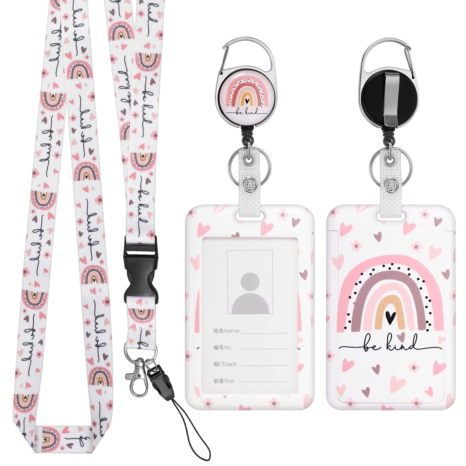 541020_1 TIESOME Retractable Lanyard with ID Card Holder Set, Boho Rainbow  Plastic Card Holder with Detachable Lanyard and Badge Reel Cli