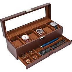 ProCase Watch Box Organizer for Men, 6 Slot Watch Display Case with Drawer, Mens Watch Box Watch Case Holder, 6 Watch Box Double