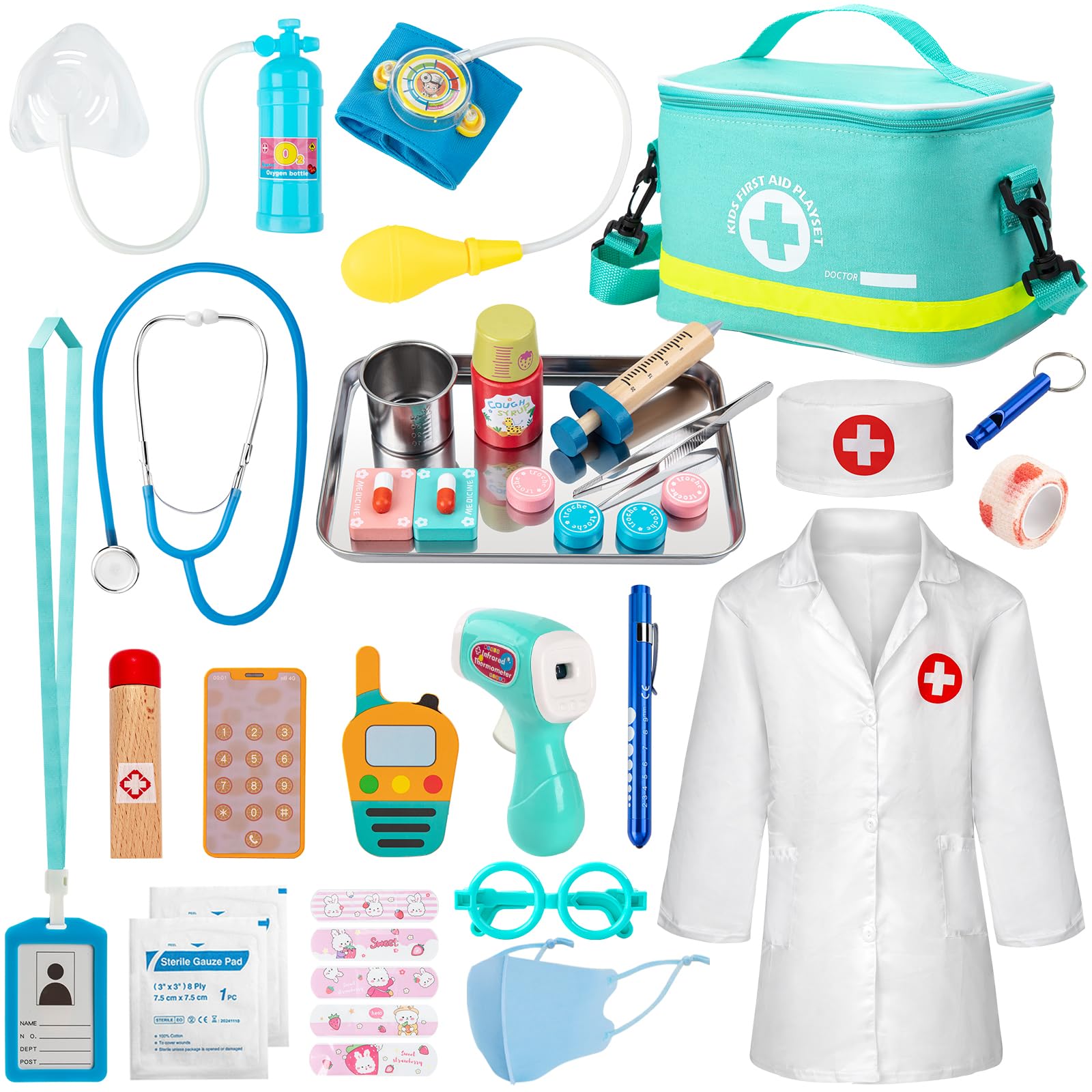 Sundaymot Doctor Kit for Kids, 34 Pcs Pretend Playset for Toddlers, Doctor kit for Toddlers 3-5, with Medical Bag, Stethoscope a