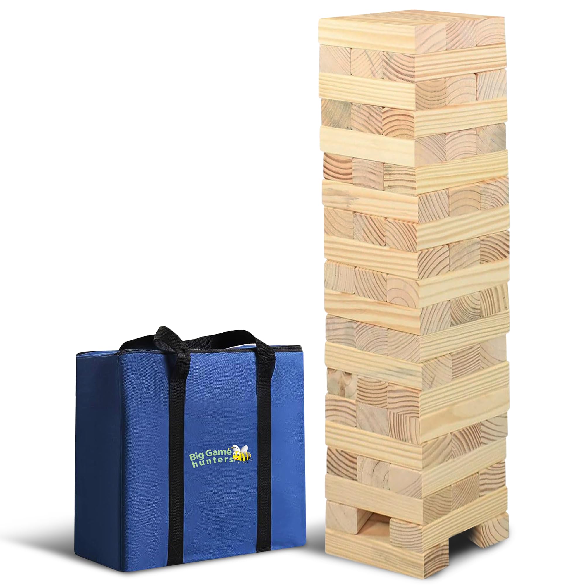 Garden Games Big Game Hunters Giant Tumble Towers, 58 Piece Wooden Block Game, 5 ft. Tall Stacking Backyard Indoor Outdoor Game for Kids Adul