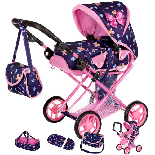Kinderplay Baby Doll Stroller | Baby Doll Pram | Baby Doll Carriage - Stroller for Baby Dolls with Adjustable Handle (14.37-25.2
