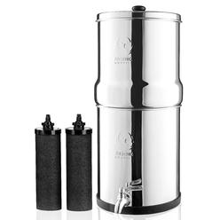 Phoenix Gravity 2.25 Gallons Gravity Fed Stainless Steel Drinking Water Filter and Purifier with 2 Phoenix Carbon Water Filter C