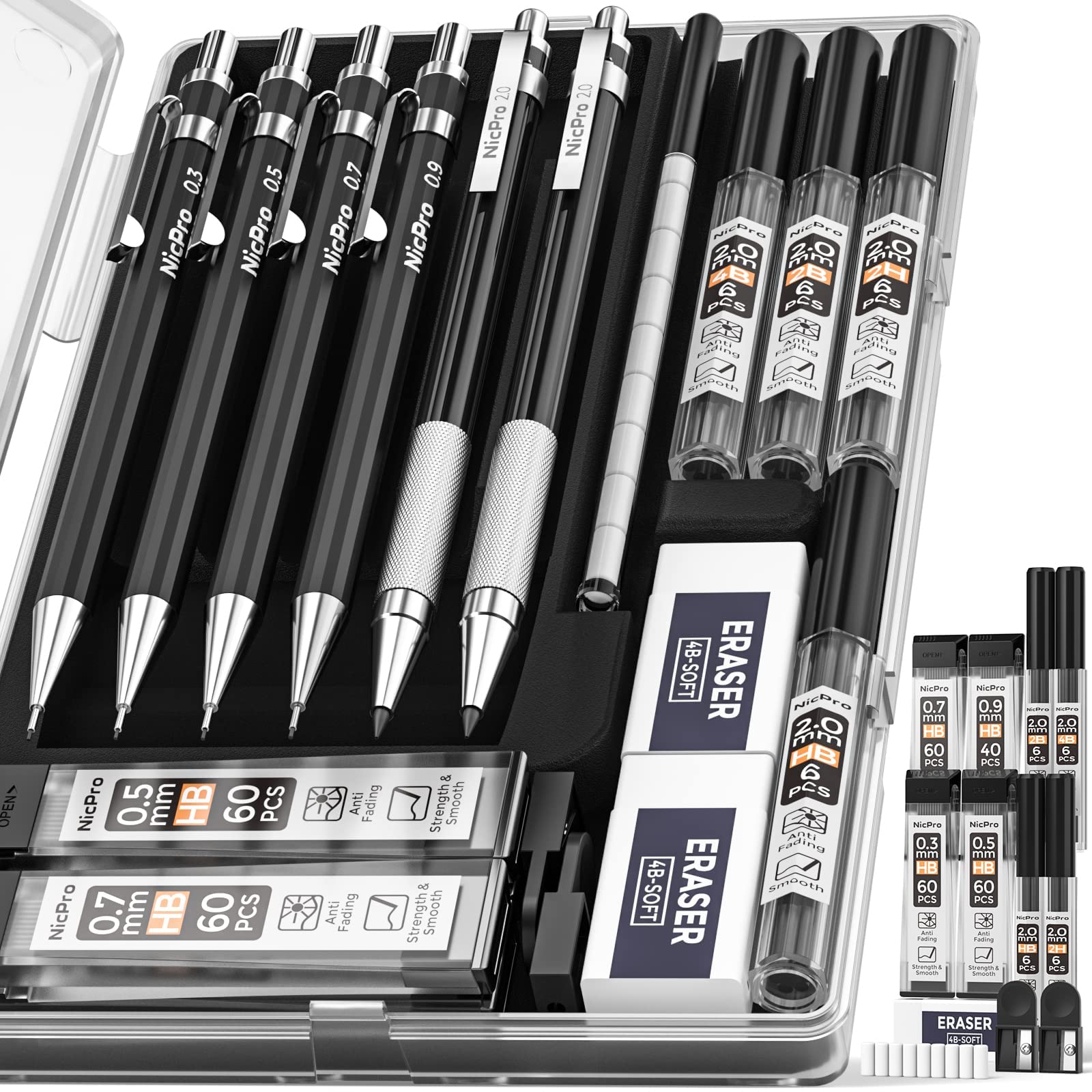 B0BCQ65PCQ Nicpro 6 PcS Art Mechanical Pencils Set, Black Metal