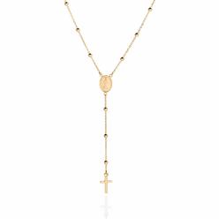 QUADRI - 18K Gold Over Sterling Silver Rosary Virgin Mary Necklace - Premium Cross Chain Rosary Necklace Gold - Beautiful Cross 