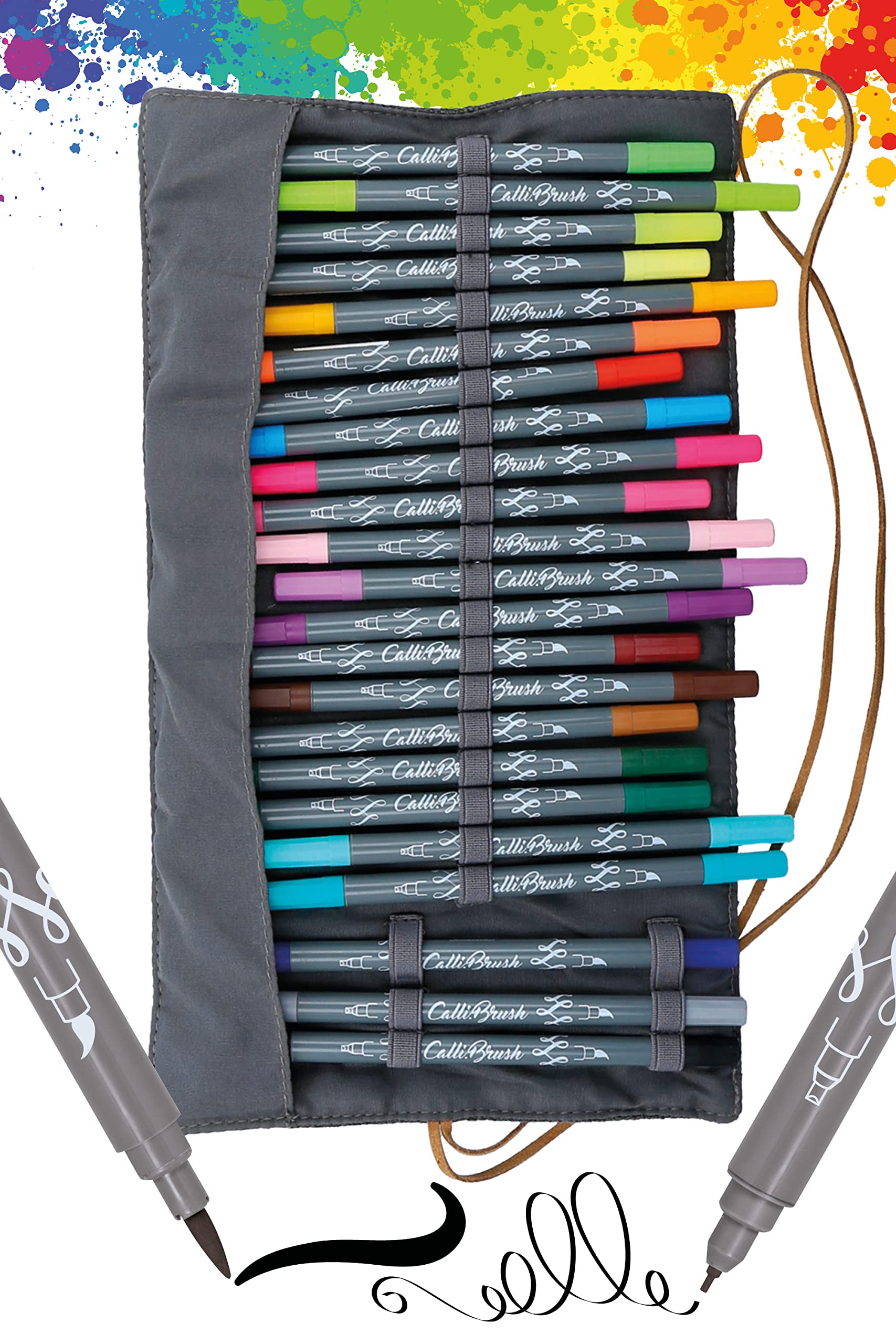 Online Calli.Brush Handlettering Brush-Pens | Set of 24 brush pens | Calligraphy kit in roll pouch | Calligraphy tip & brush tip