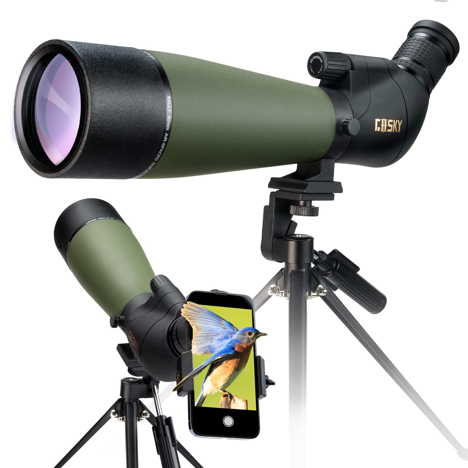 GOSKY 20-60x80 HD Spotting Scope with Tripod, Carrying Bag - BAK4 Angled Scope for Target Shooting Hunting Bird Watching Wildlif