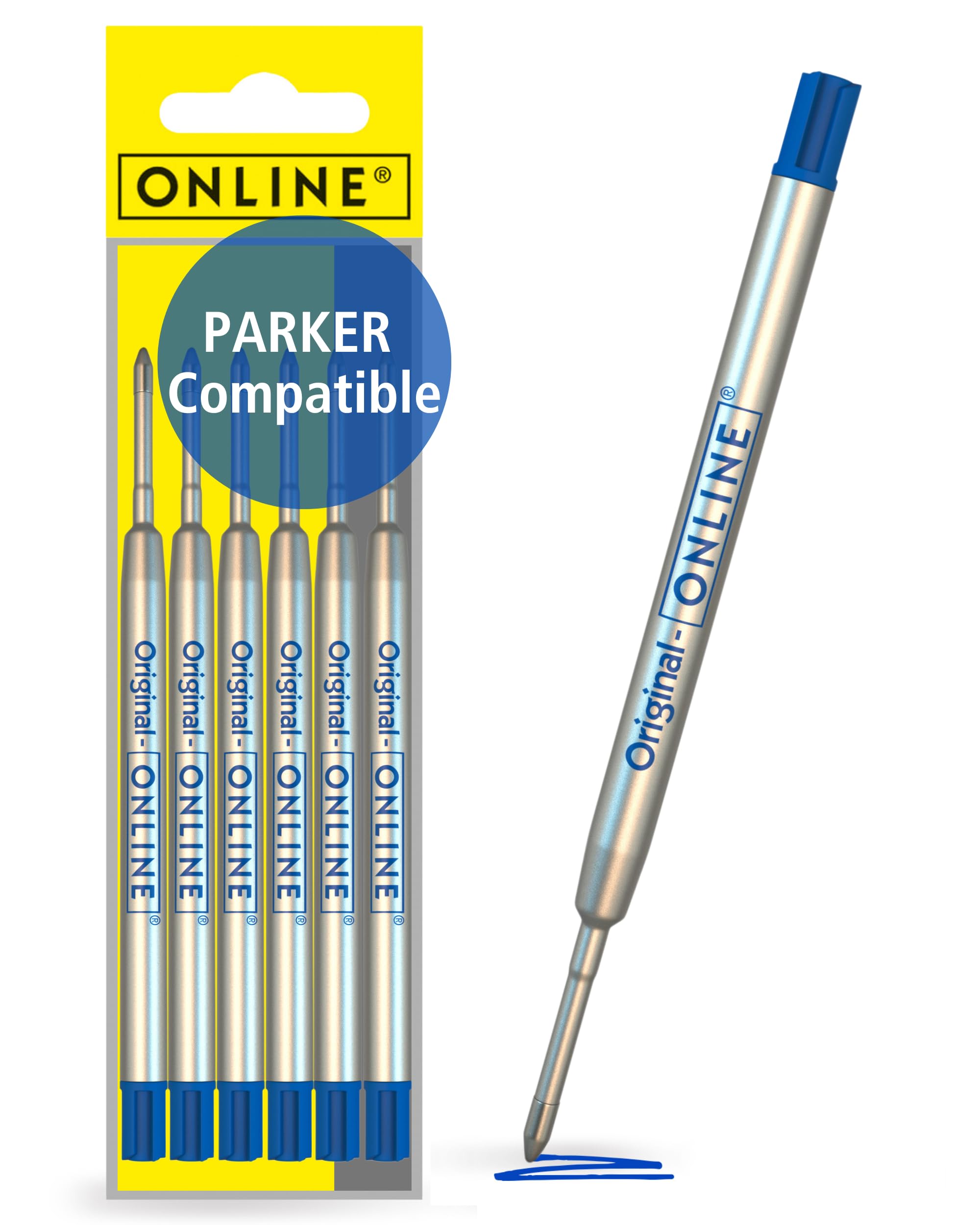ONLINE 6X Ballpoint Pen Refills for Parker I Made in Switzerland I Works for Most Brands I Medium Tip I ONLINE International Standard B