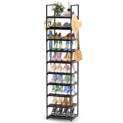 Kottwca 10 Tier Tall Shoe Rack Organizer for Closet Entryway, 20-24 Pair Shoe Boot Storage Rack, Narrow Metal Shoe Shelf Small V
