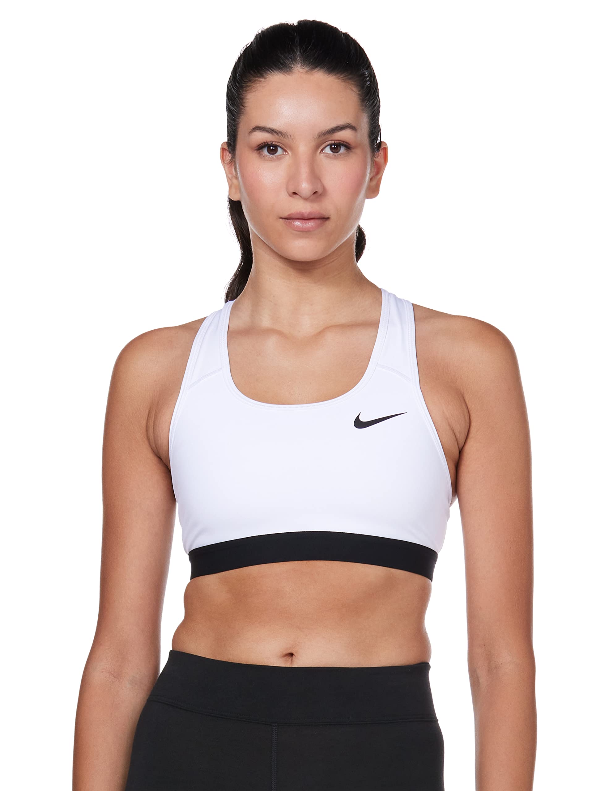 Nike Women\'s Medium Support Non Padded Sports Bra with Band,  White/Black/(Black), X