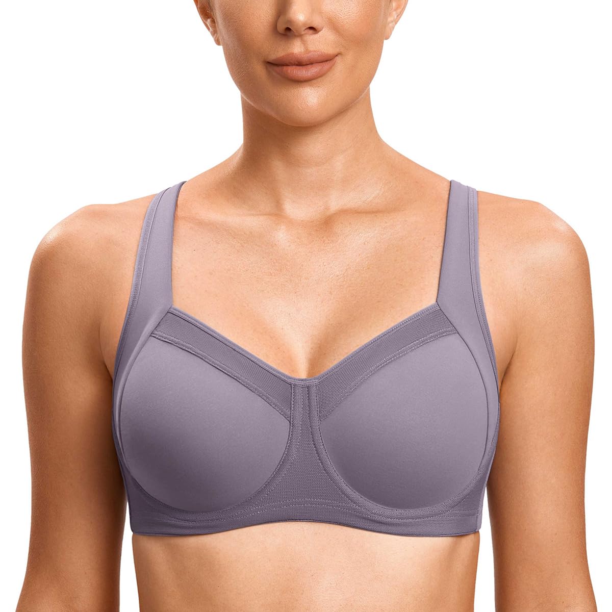 SYROKAN High Impact Sports Bras for Women Underwire High Support Racerback  No Bounce Workout Fitness Gym Mist Grey 36C