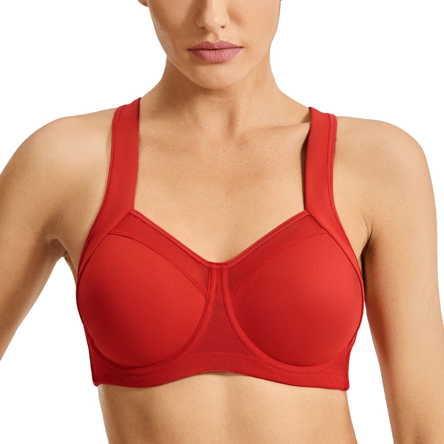 SYROKAN High Impact Sports Bras for Women Underwire High Support Racerback  No Bounce Workout Fitness Gym Crimson Red 38DD