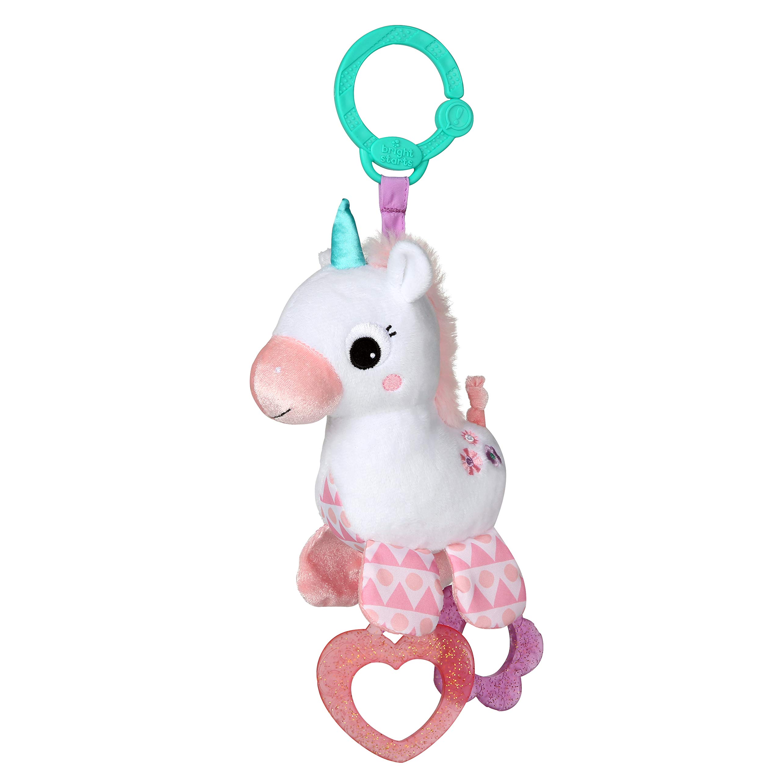 Bright Starts Unicorn Sparkle & Shine Plush Take-Along Stroller or Carrier Toy, Ages 0 Month+, Pink