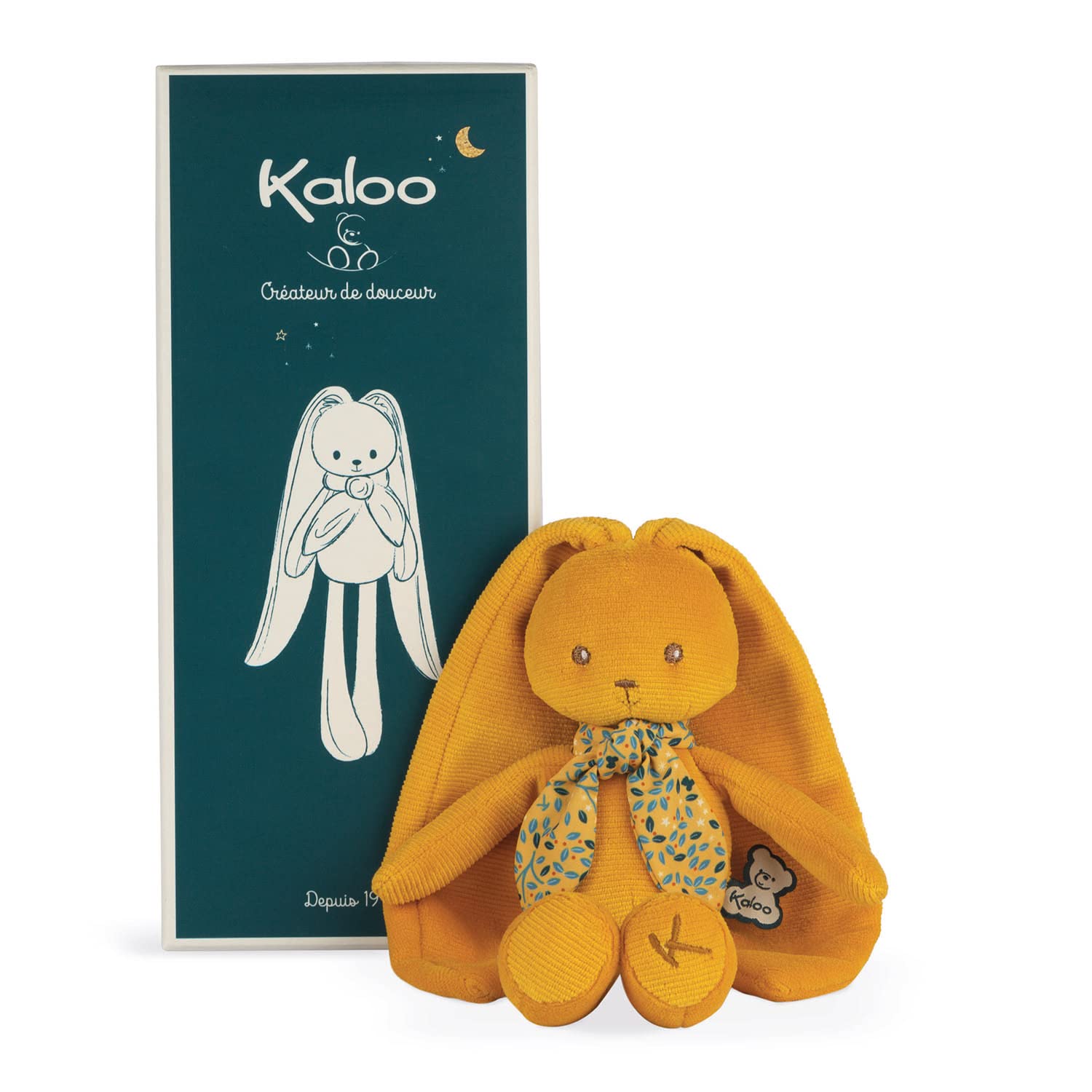 Kaloo Lapinoo My First Friend Corduroy Rabbit - Machine Washable - 10? Tall in Gift Box - Ochre Yellow - Ages 0+ - K969943