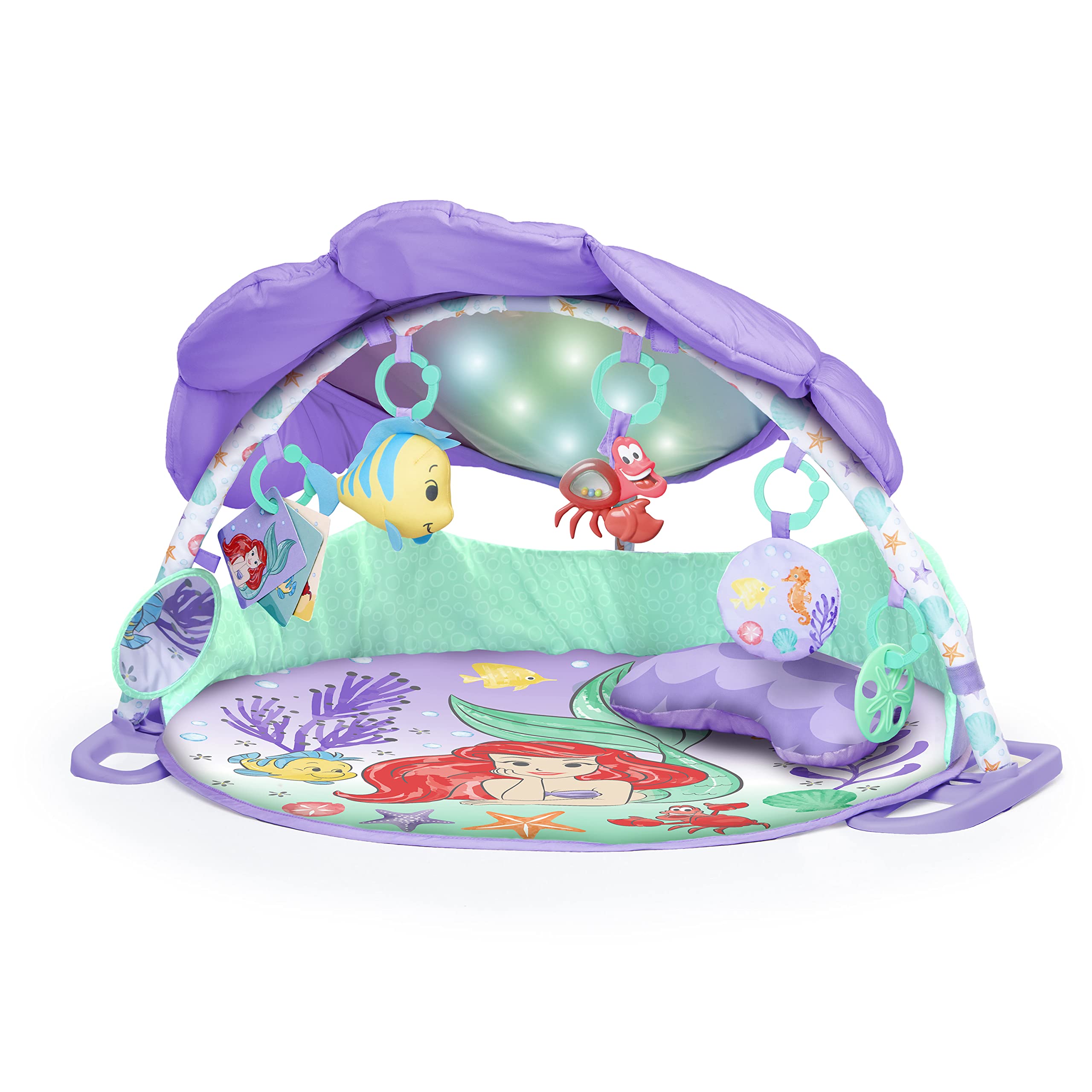 Bright Starts Disney Baby The Little Mermaid Twinkle Trove Light-Up Musical Baby Activity Gym with Tummy Time Pillow, Newborn+