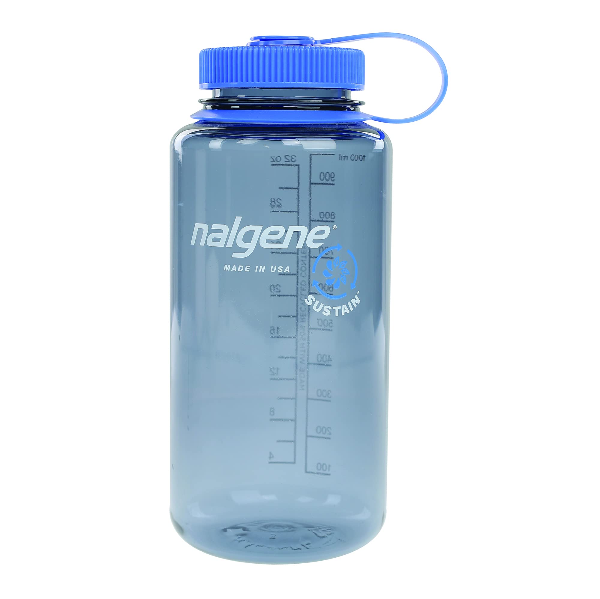 Nalgene Sustain Tritan BPA-Free Water Bottle Made with Material Derived from 50% Plastic Waste, 32 OZ, Wide Mouth,Smoke Grey