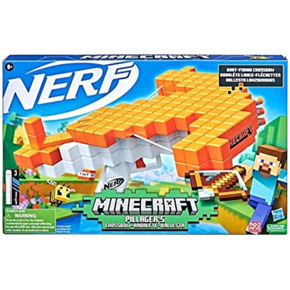 Nerf Minecraft Pillager\'s Crossbow Dart-Blasting Crossbow, Real Crossbow Action, Includes 3 Official Nerf Elite Darts