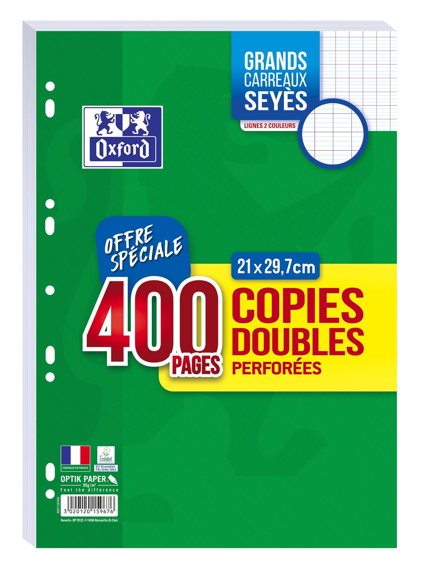 Oxford Set of 400 Double Pages Large Squared A4 Format (21 x 29.7 cm) Perforated