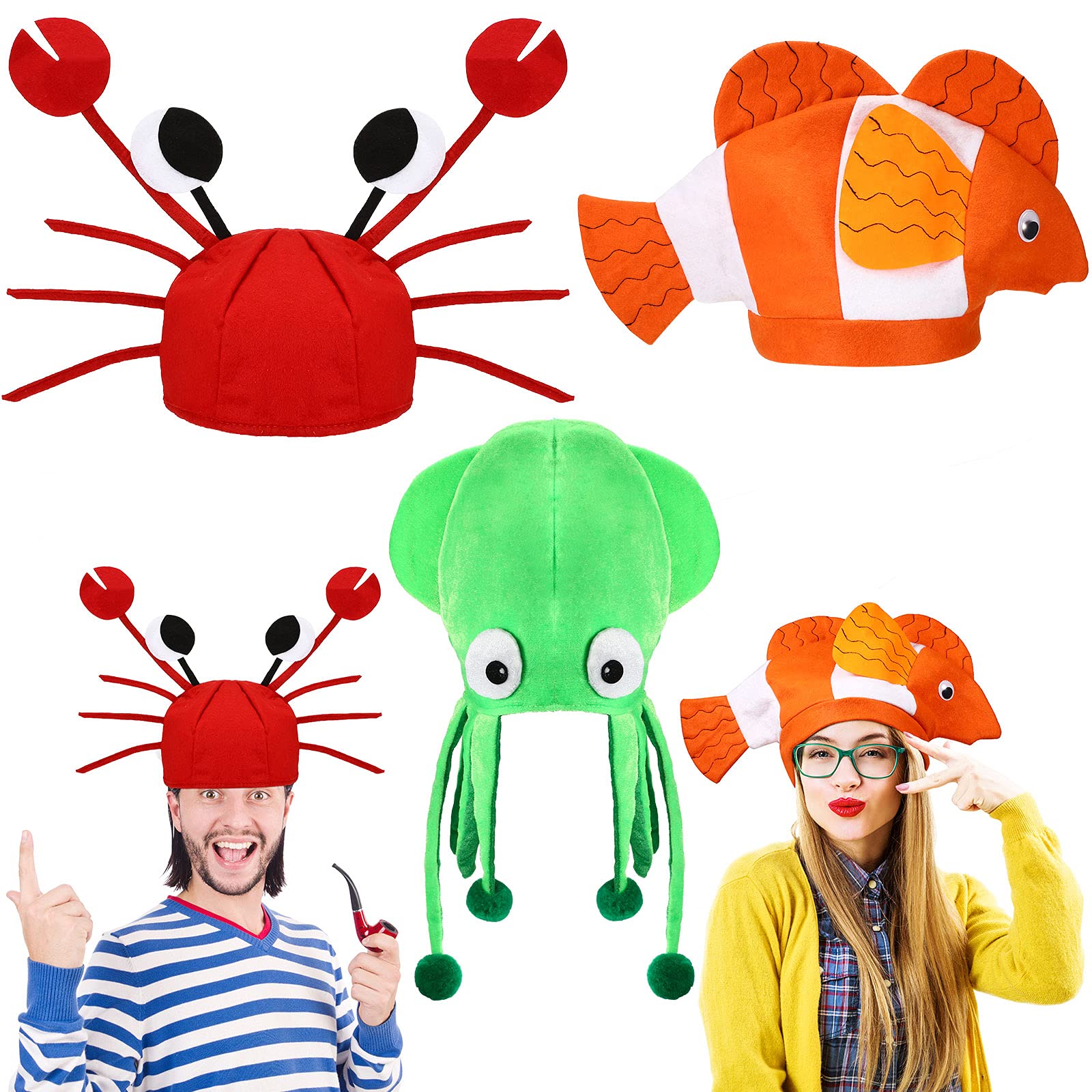Kasyat 3 Pcs Party Octopus Hats Funny Ocean Sea Animal Hats Halloween Hat Crazy Costume Hats for Photo Booth Cosplay Party