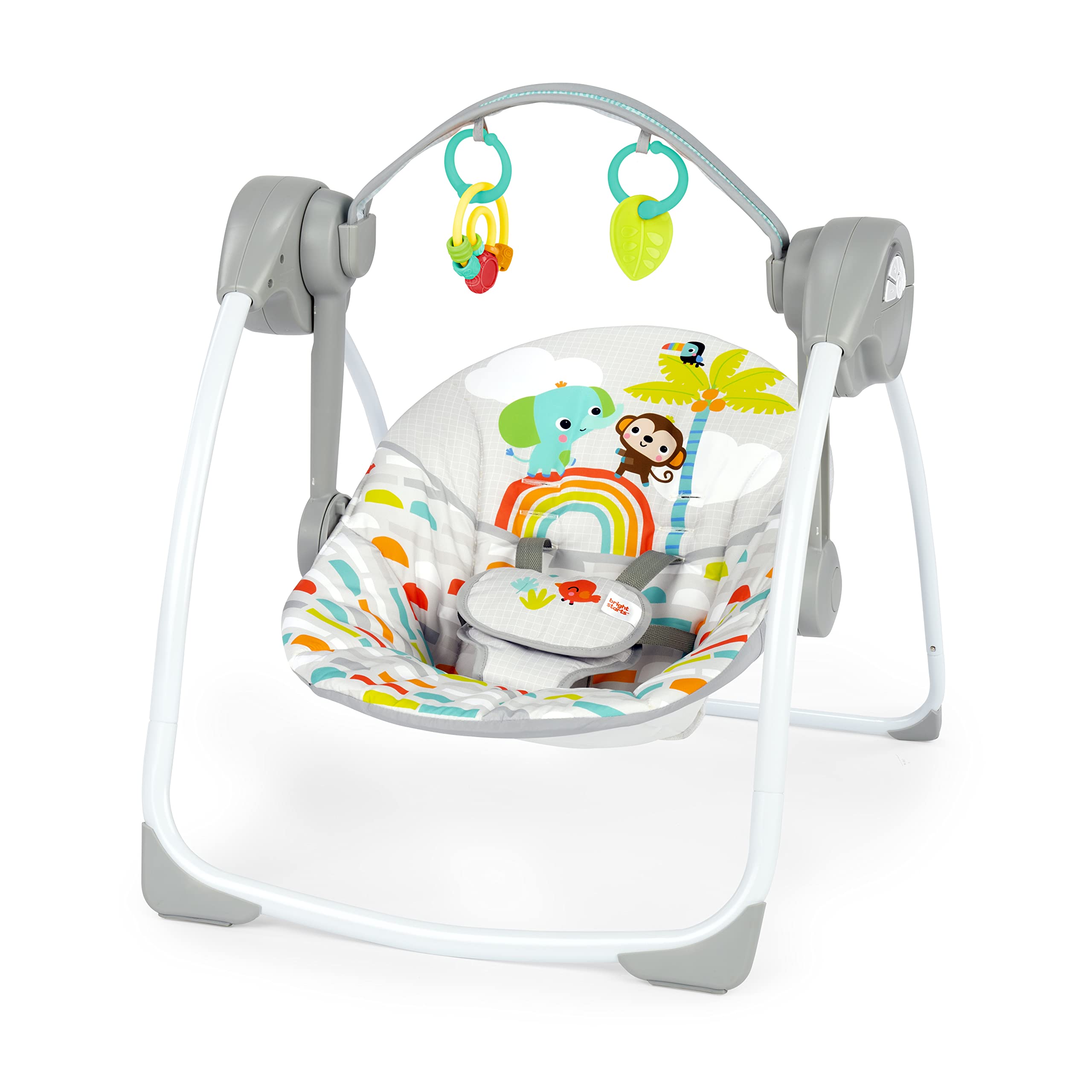 Bright Starts Playful Paradise Portable Compact Automatic Baby Swing with Music, Unisex, Newborn +