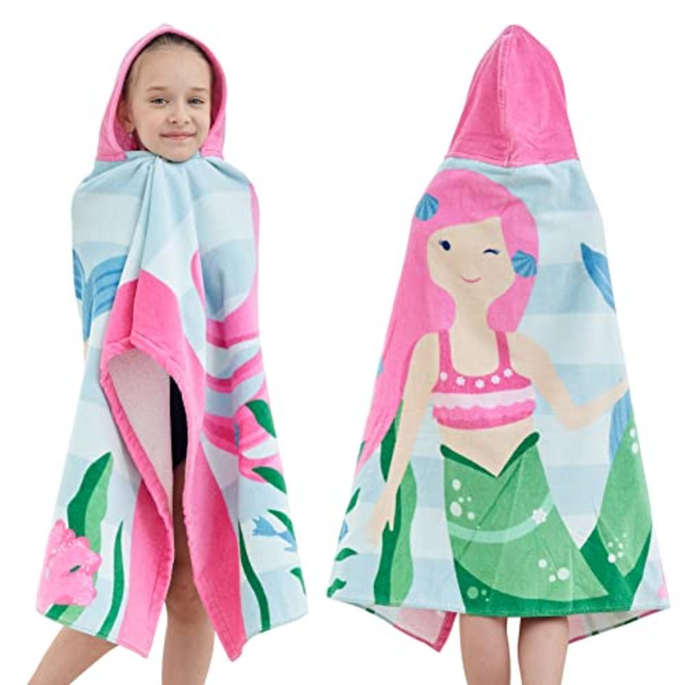 Bavilk Kids Hooded Bath Beach Towel Girls Boys Swim Pool Cover Up Super Absorbent Cute Cartoon Animal Full Vitality (Pink Mermai