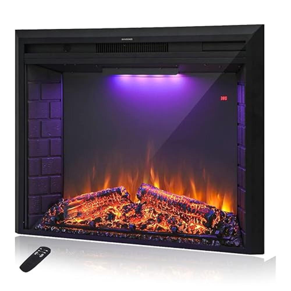 Masarflame 36'' Electric Fireplace Insert, Retro Recessed Fireplace Heater with Fire Cracking Sound, Remote Control & Timer, 750