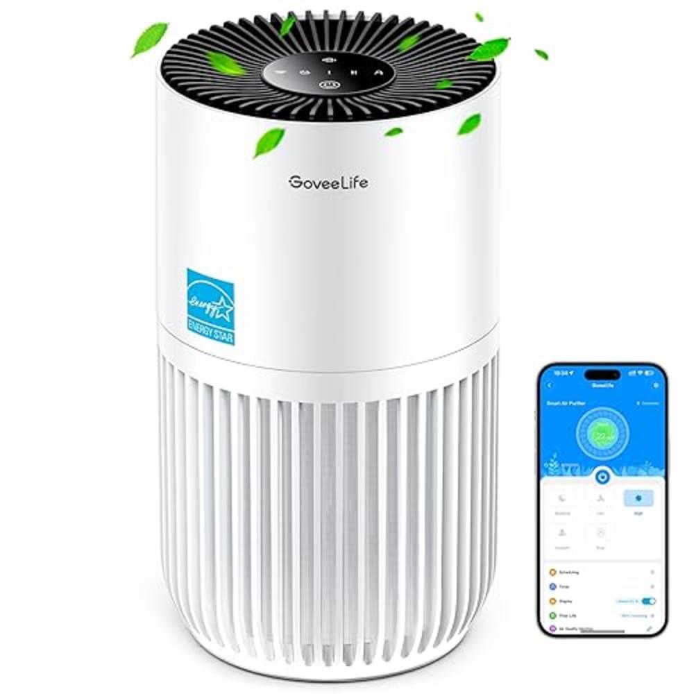 GoveeLife Mini Air Purifier for Bedroom, HEPA Smart Filter Air Purifier with App Alexa Control for Pet Hair, Odors, Pollen, Smok