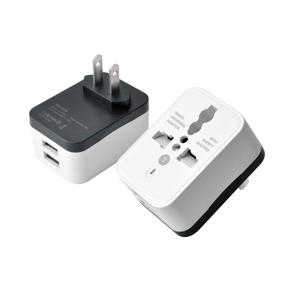 ICEVEIN Universal Power Travel Plug Adapter Converting from EU/UK/CN/AU/JP to USA (2 USB Ports)