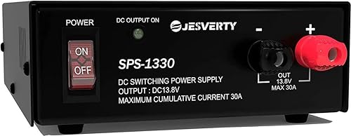Jesverty Universal Compact Bench Power Supply- 30 Amp Regulated Home Lab Benchtop AC-to-DC Converter 13.8 Volt, Cooling Fan, Screw Type T