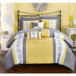 Chic Home CS1645-AN Clayton 10 Piece Comforter Set, Queen, Yellow