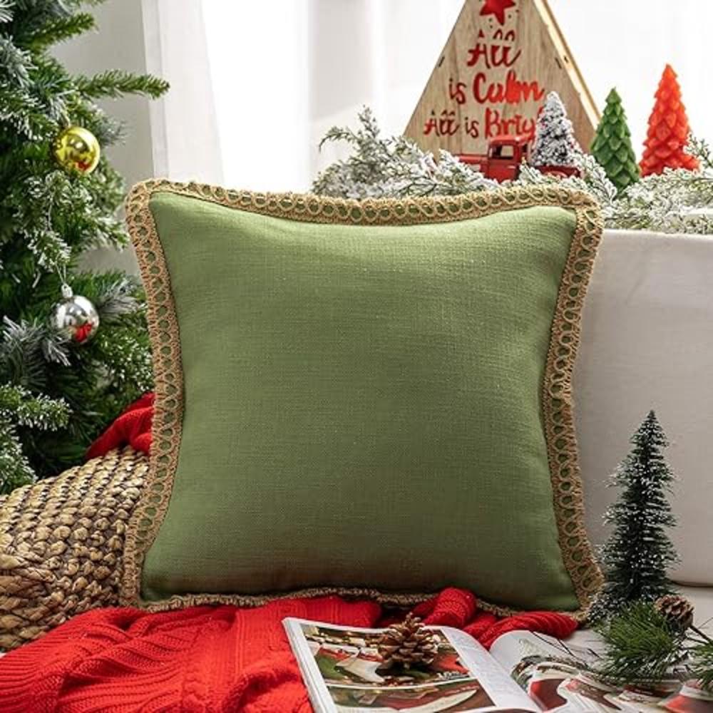 Phantoscope Farmhouse Christmas Solid Throw Decorative Pillow Christmas Cover Burlap Linen Trimmed Tailored Edges Outdoor Pillow