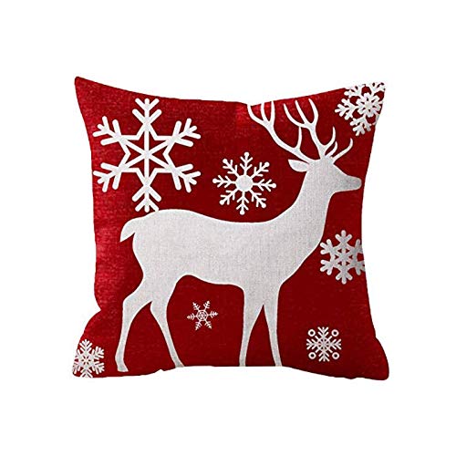 FJPT Xmas Throw Pillow Cover Merry Christmas Happy Holidays Baby Its Cold Outside Snowflakes Deer Snowflakes Red Cotton Pillowsl