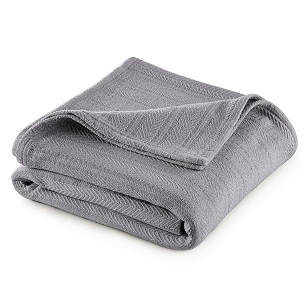 Vellux Cotton 360 GSM Premium Breathable Cozy Lightweight Soft Chevron Weave Herringbone Blanket Machine Washable Bed Sofa All S